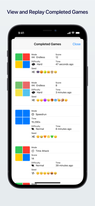 Four Squares iOS App Completed Games Screenshot